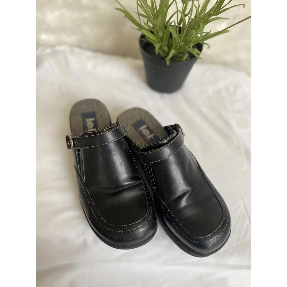Lei Black Slip-On Clogs with Buckle Detail Size 8